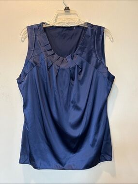 Elie Tahari Navy Satin Pleated V-Neck Camisole